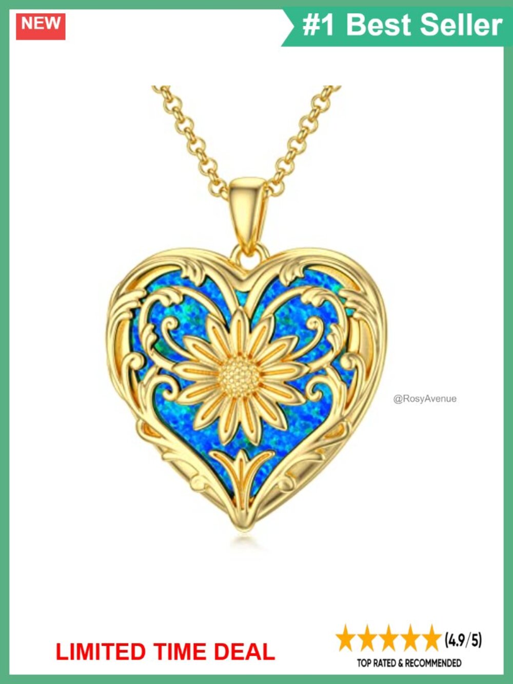 18k Gold Plated Silver Heart Sunflower Locket Necklace Holds Pictures Photo